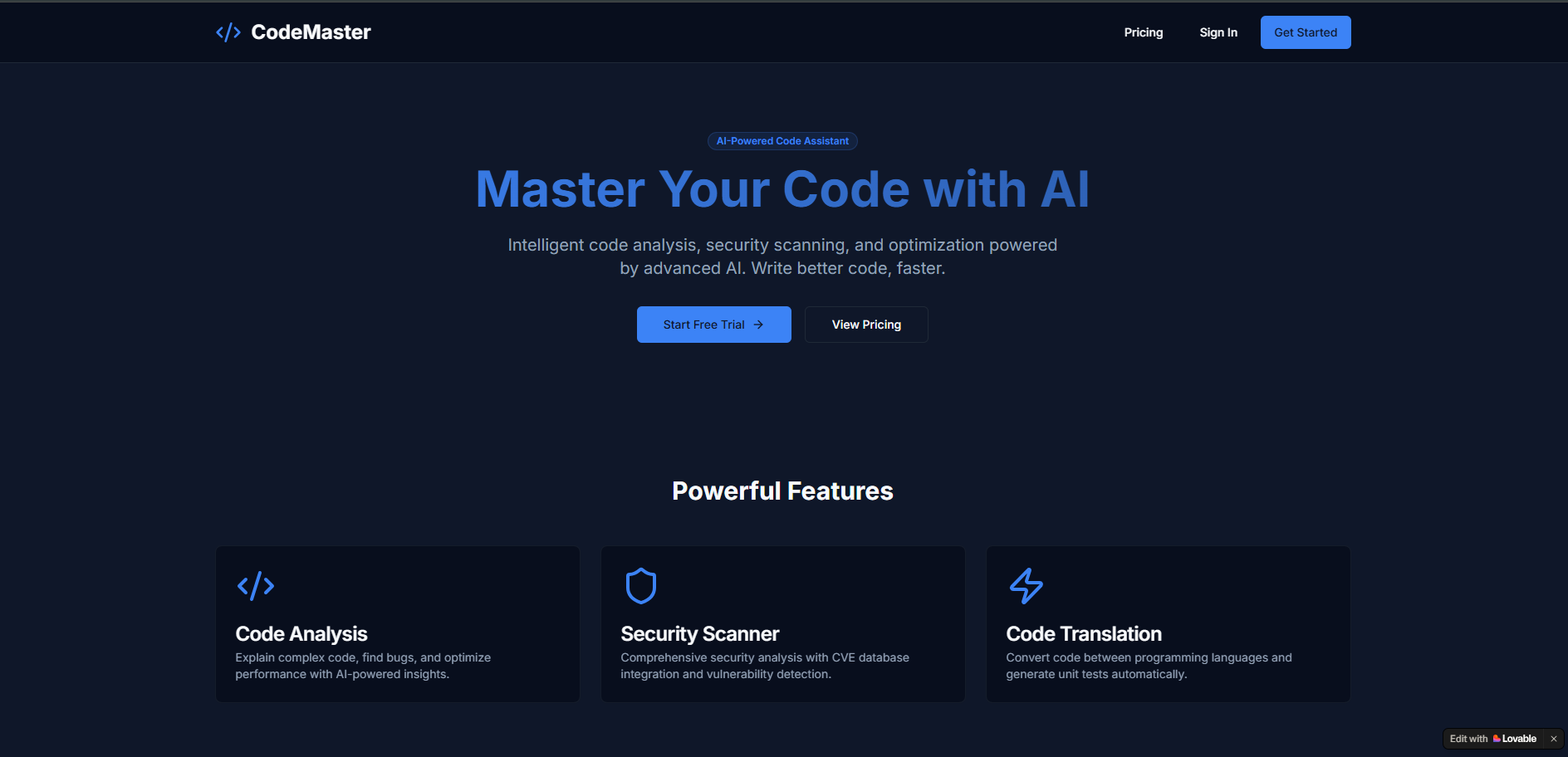 Screenshot of  Tired of debugging and security holes? Meet CodeMaster, your new AI coding partner 🚀 project